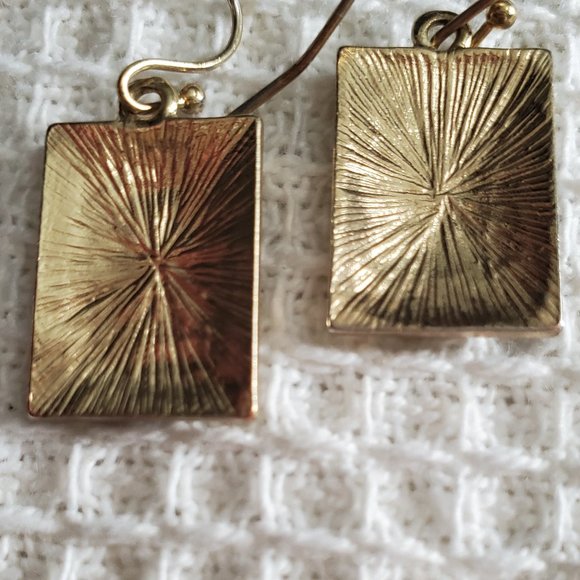 VTG Animal Print Dangling Earrings Hammered Accent Black + Gold Shimmer Enamel - Picture 3 of 3